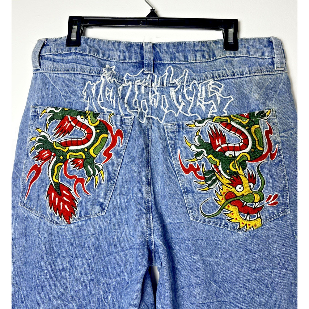 Ninth Hall Ambush Men’s Baggy Denim Jeans Dragon Embroidered Wide Y2K Size 34 - Picture 2 of 5